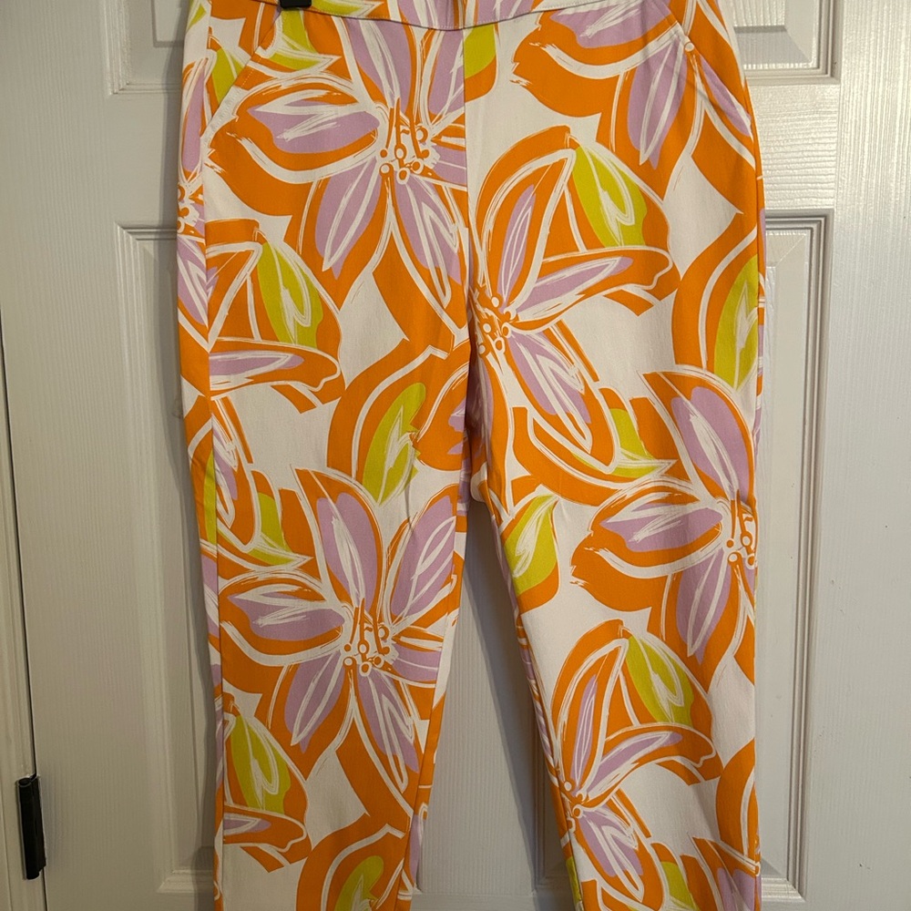 Floral Women's Pixie Pants - Orange, Purple, Green Size 1x